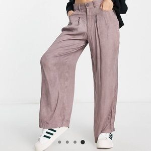 Petite wide leg dad pants in washed mink
